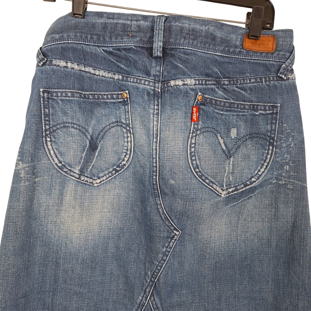 Vintage Orange Label Levis Medium Blue Wash Distressed Denim Maxi Skirt 7 - Picture 7 of 11